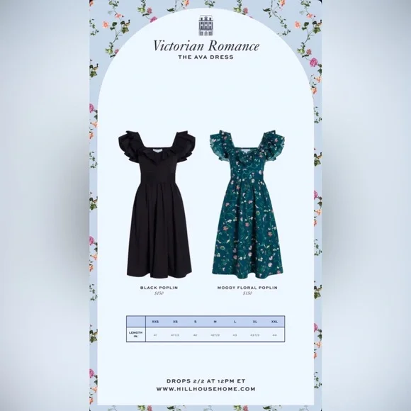 Hill House Ava Nap Dress in Black Cotton Poplin Midi Ruffle Sleeve Smocked Back - Picture 7 of 7